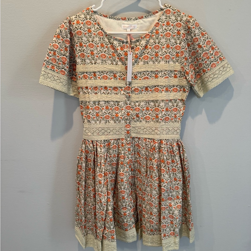 KREWE Floral Print Dress - Orange and Cream